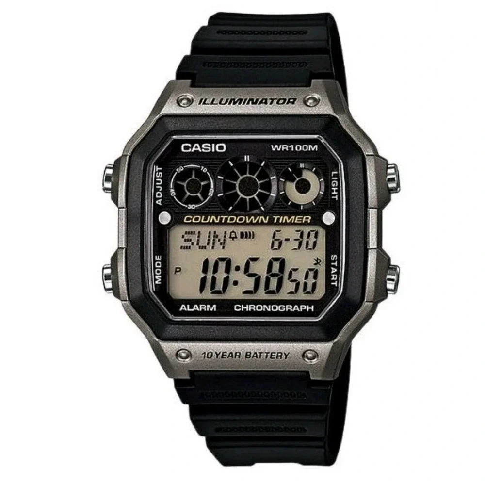 Casio Men's Watch Sport Stopwatch Digital Dial Black Resin Strap AE1300WH-8A